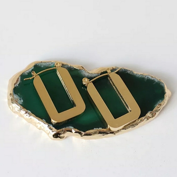 NEW Gold Rectangle Hoop Earrings - Picture 8 of 10